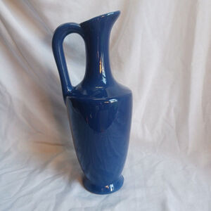 Vintage Handbuilt Stoneware Pitcher Ewer Dark Blue Mid-Century Modern